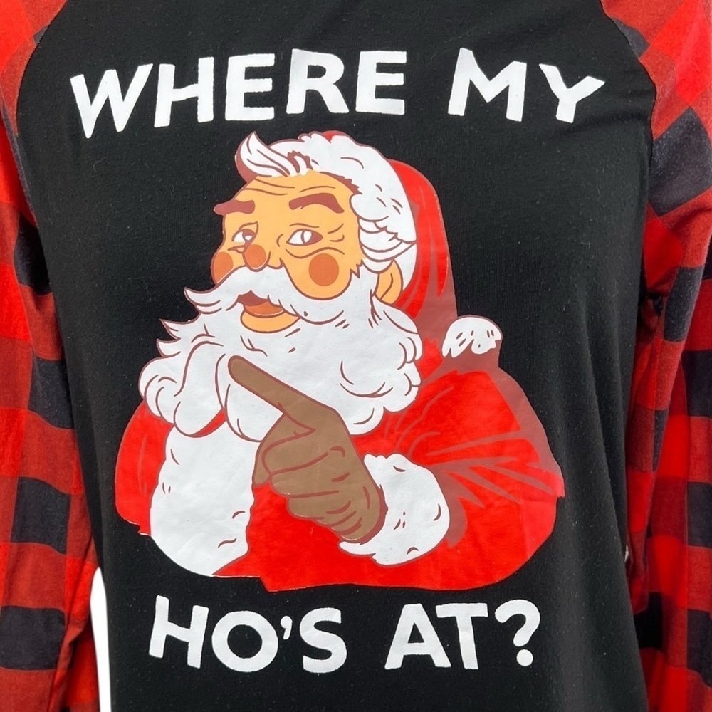 Black and Red Long Sleeve Funny Graphic Christmas Tee - Picture 2 of 9